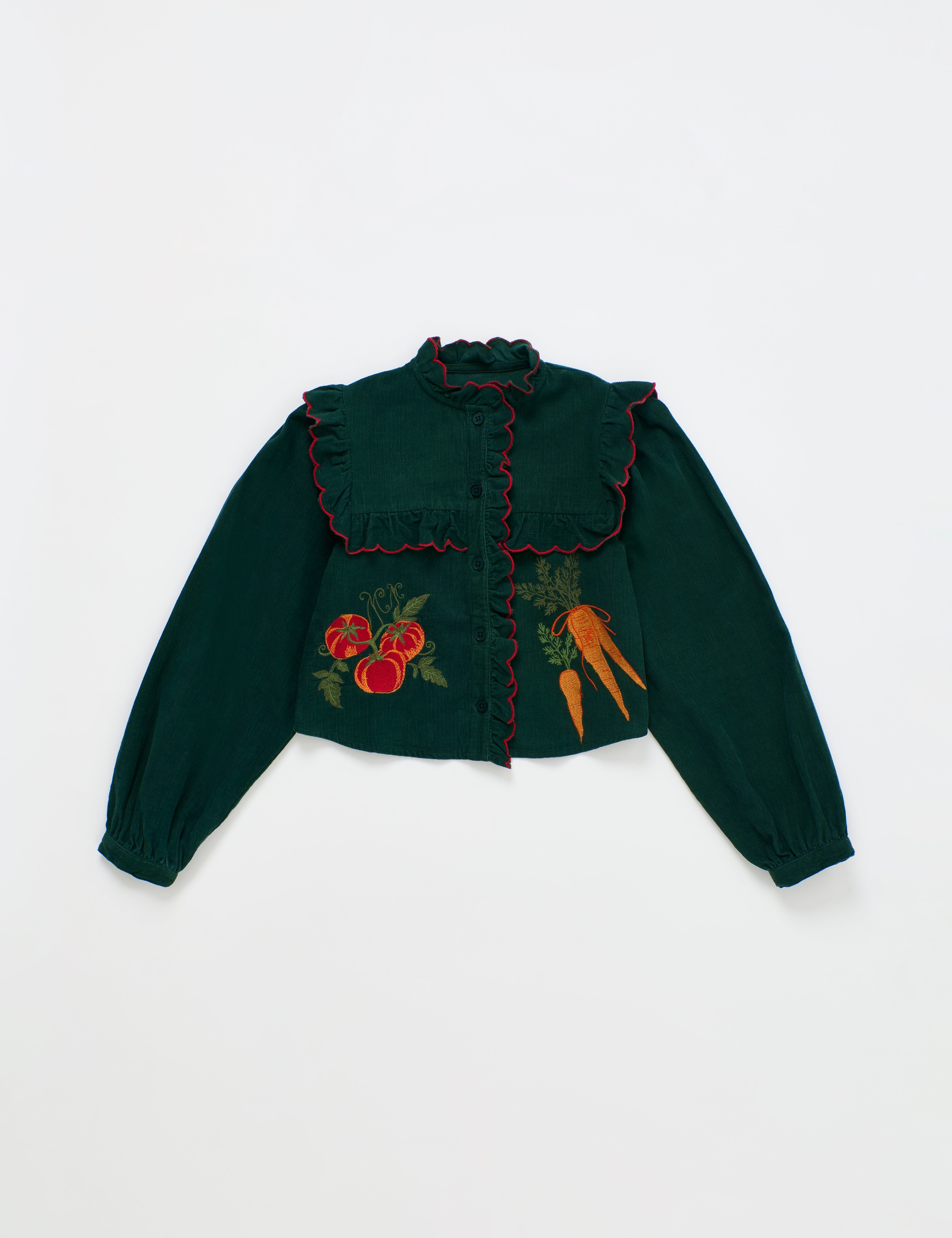 Vegetables Microcorduroy Embroidery Shirt Green — Maison Mangostan FW26