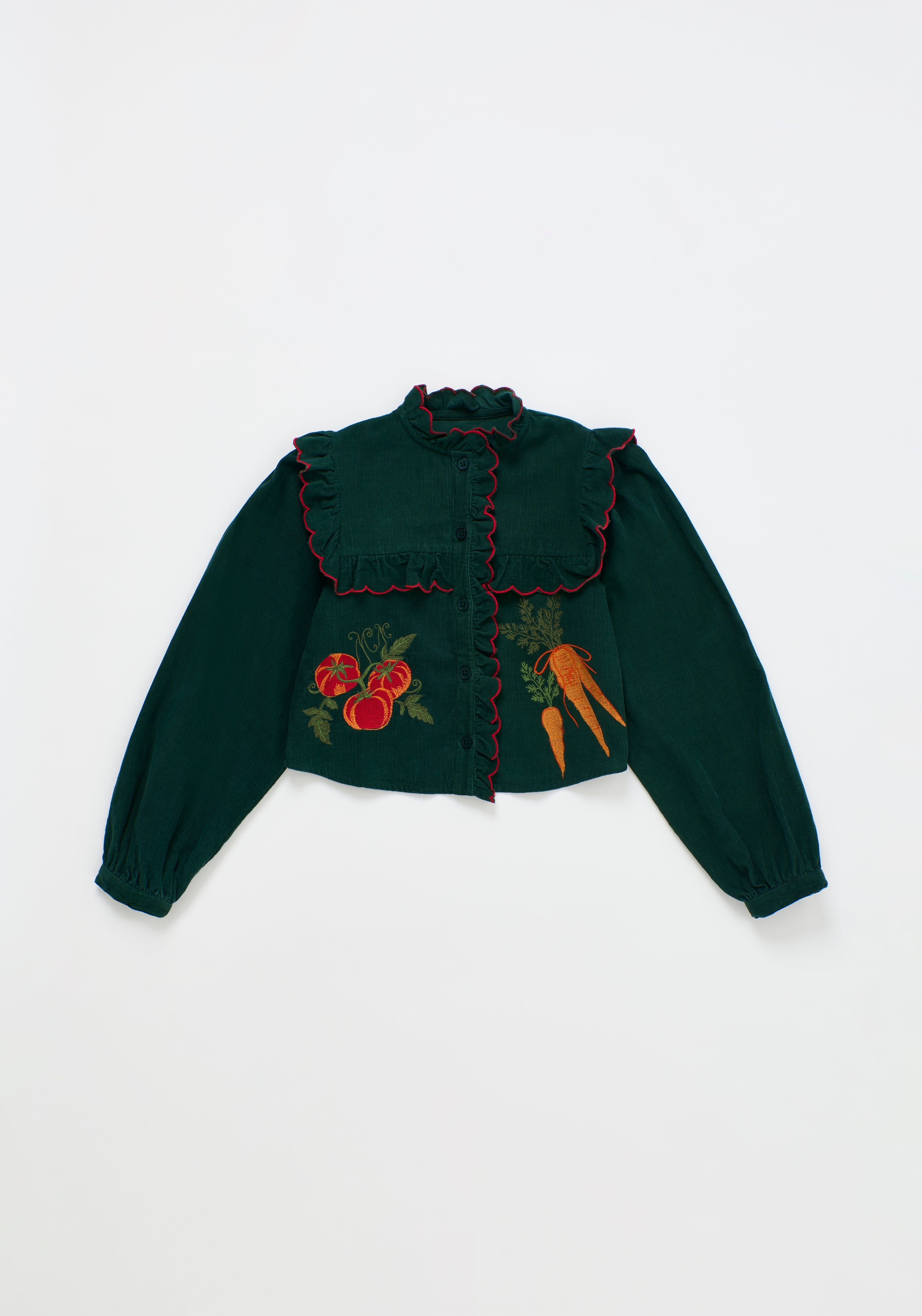 Vegetables Microcorduroy Embroidery Shirt Green — Maison Mangostan FW26
