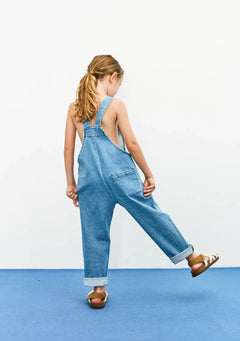 Weekend House Kids kids denim overalls with apple design