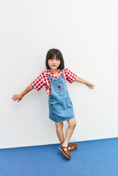 Weekend House Kids girls denim dress with apple design