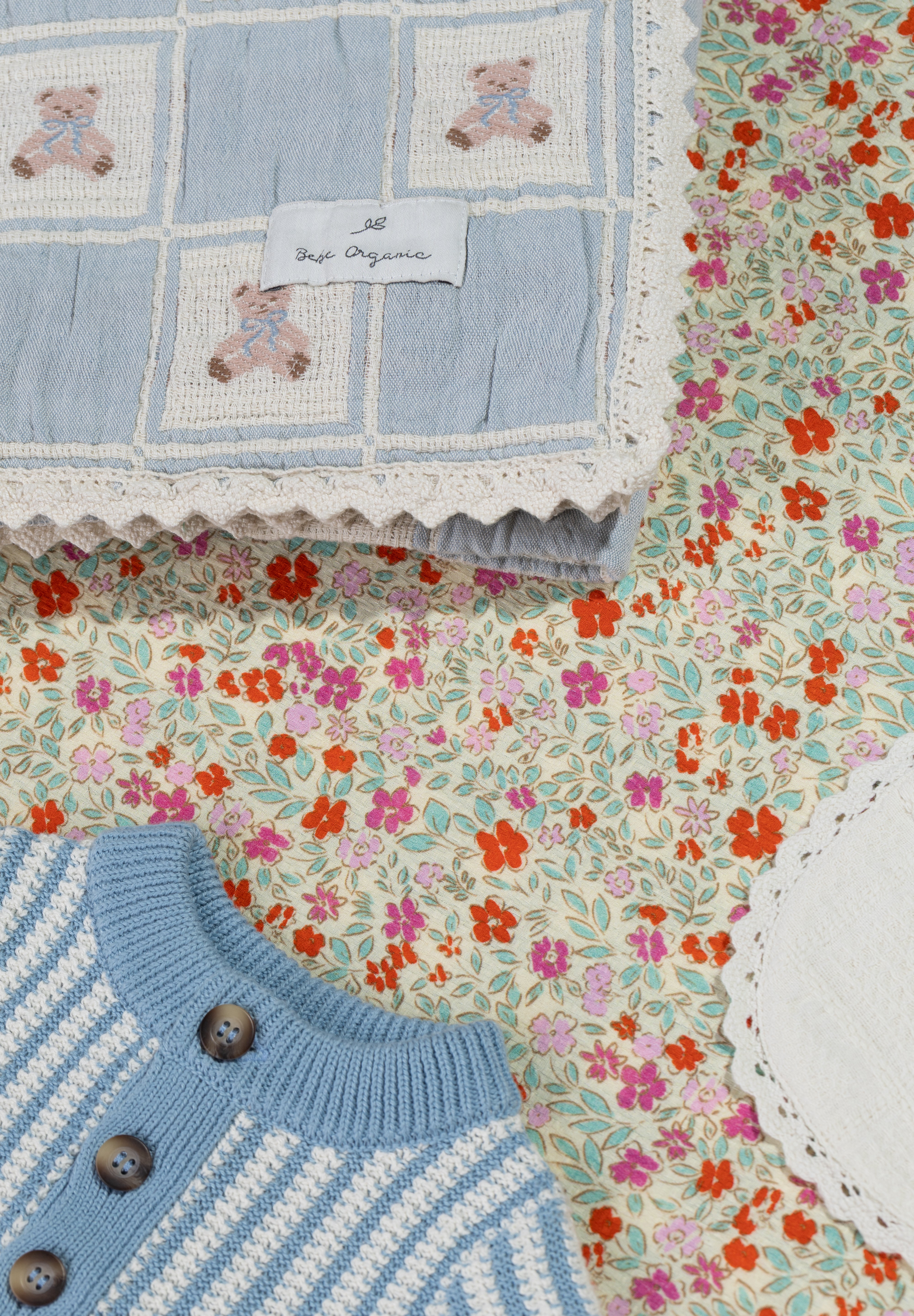 Bebe Organic organic cotton baby blanket with teddy bear design