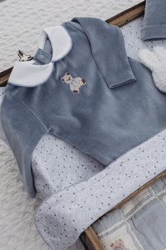 Bebe Organic Baby Teddy Velour Overall Set in Blue (Eden)
