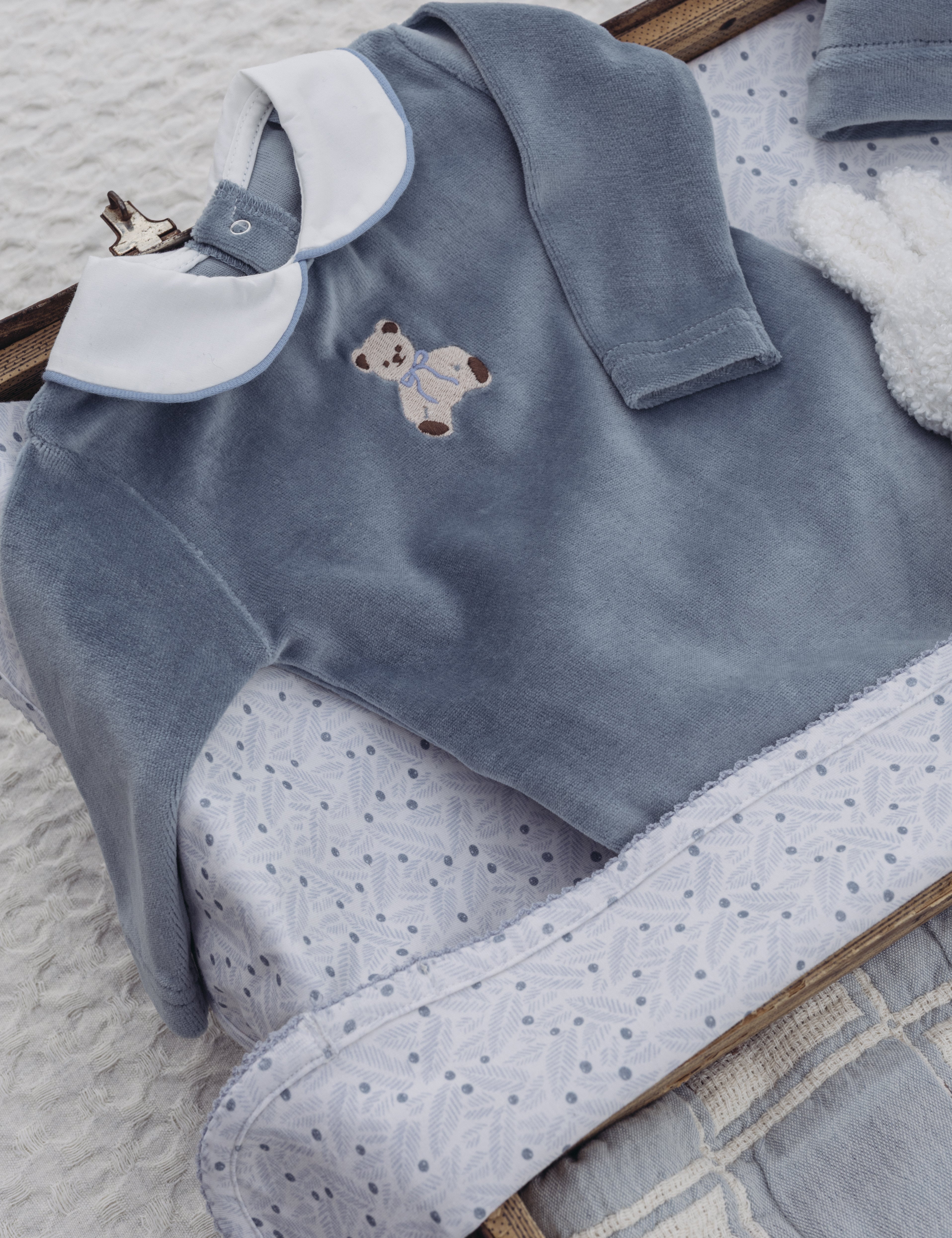 Bebe Organic Baby Teddy Velour Overall Set in Blue (Eden)