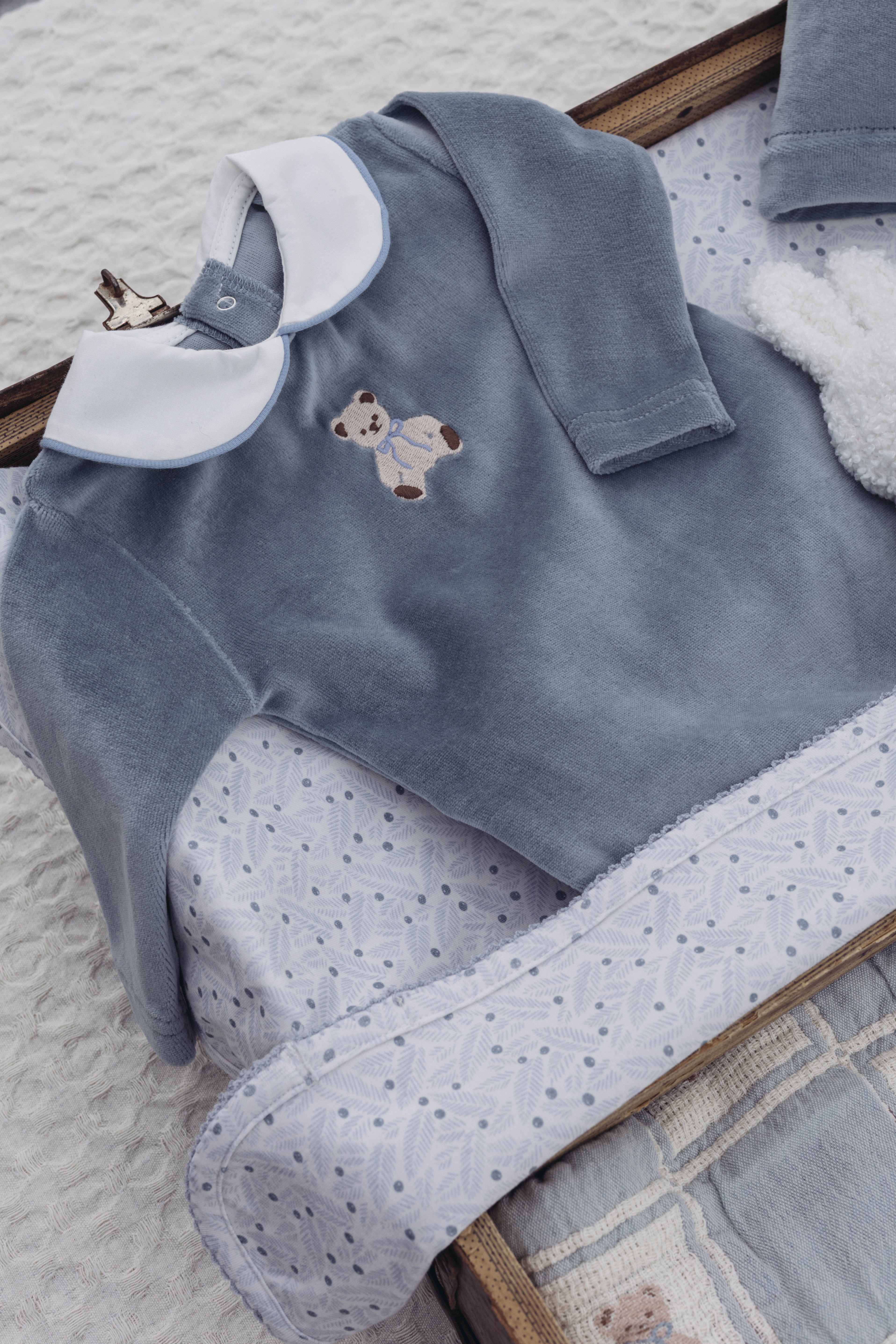 Bebe Organic Baby Teddy Velour Overall Set in Blue (Eden)