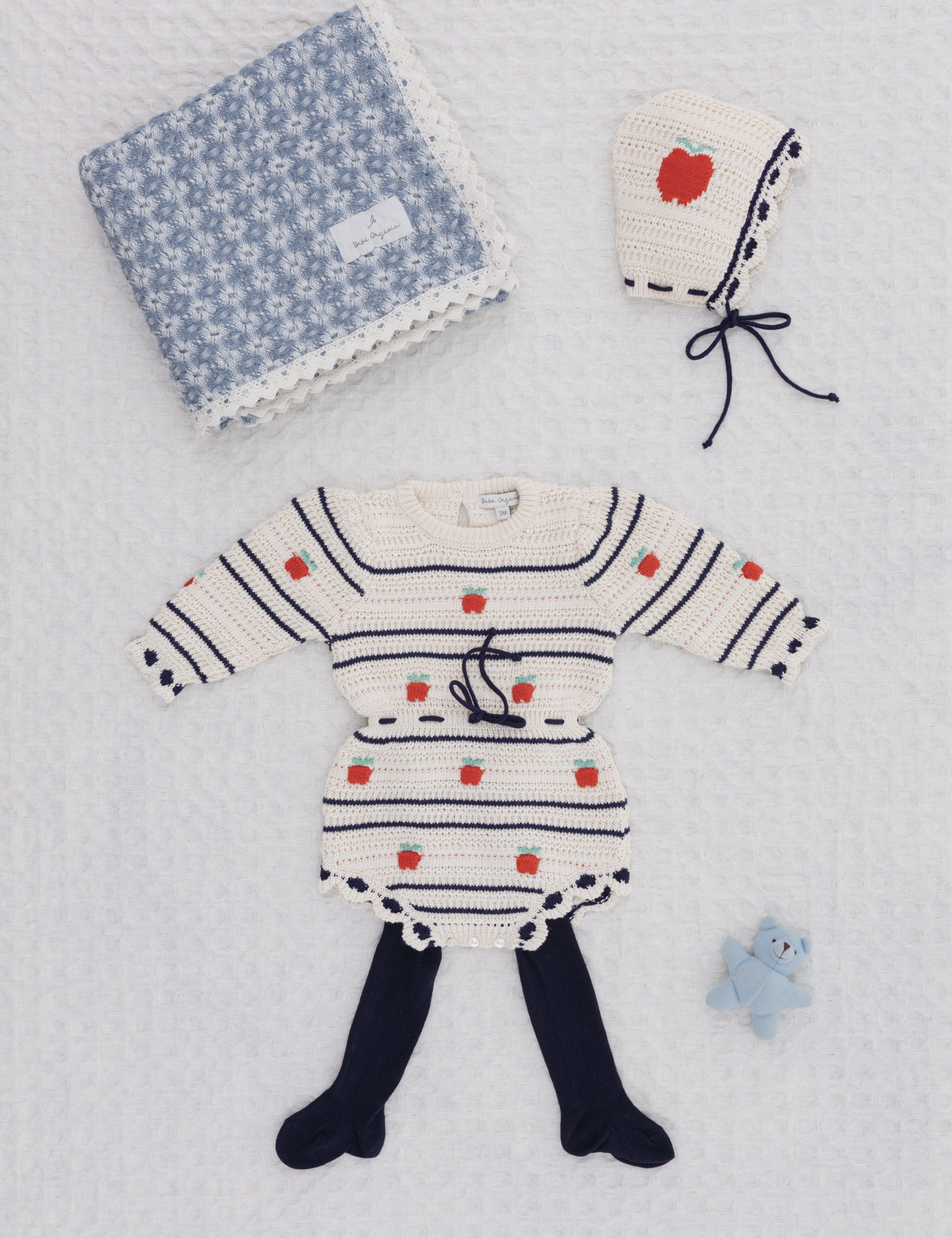 Bebe Organic Organic Cotton Crochet Baby Blanket in Blue Retro