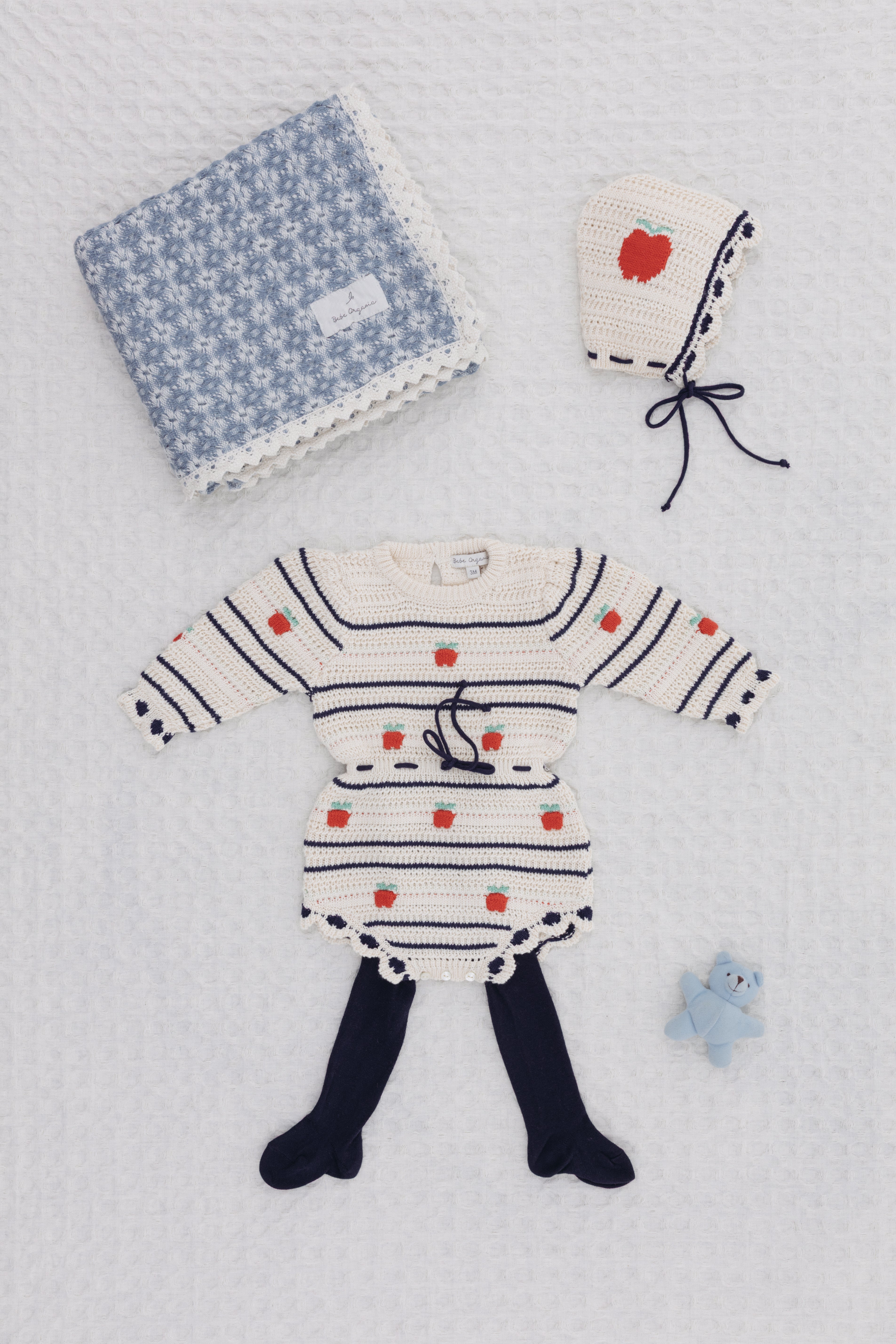 Bebe Organic Organic Cotton Crochet Baby Blanket in Blue Retro