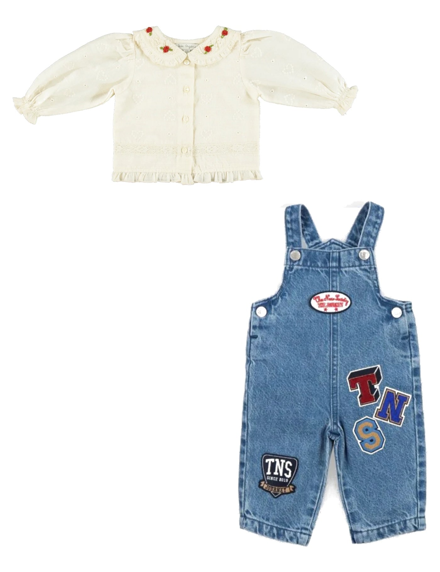 Baby Girls' Anita Heart Lace Blouse & Ridge Denim Dungarees Set