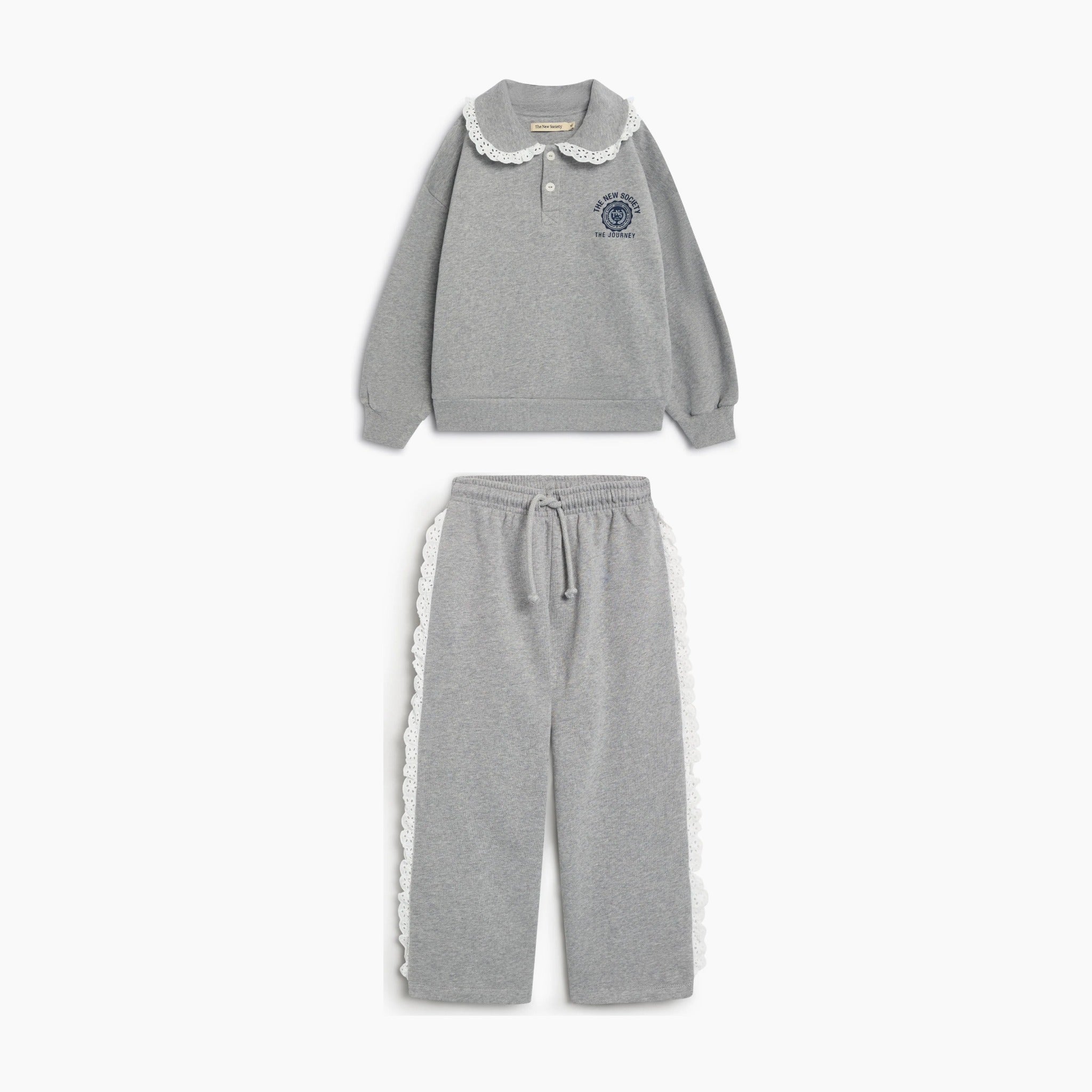 Girls' Ash Brushed Fleece Polo & Joggers Set in Grey by The New Society