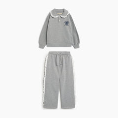 Girls' Ash Brushed Fleece Polo & Joggers Set in Grey by The New Society