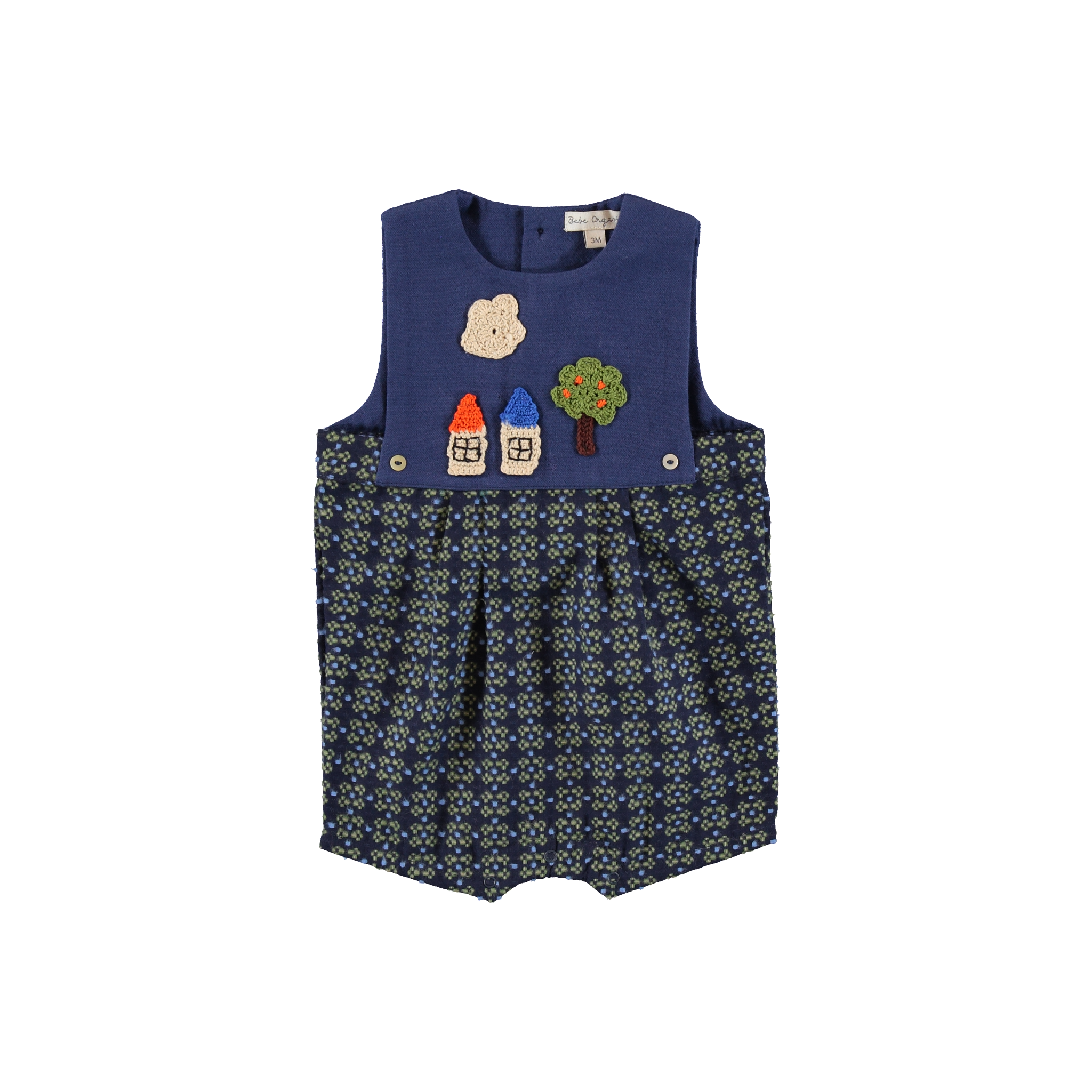 Baby Cotton Romper in Midnight Jacquard (Anton) - studio white