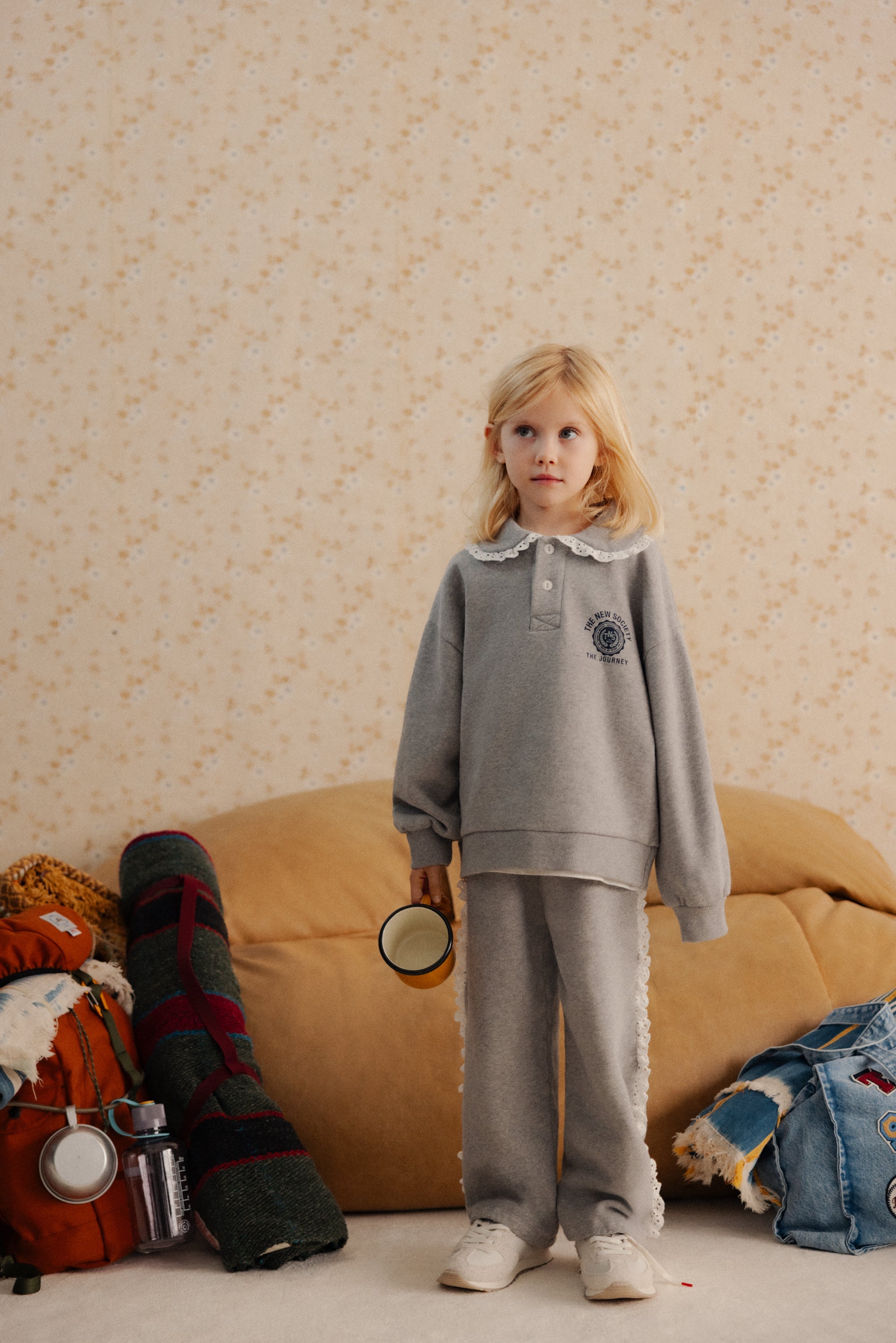 Girls' Ash Brushed Fleece Polo in Grey by The New Society