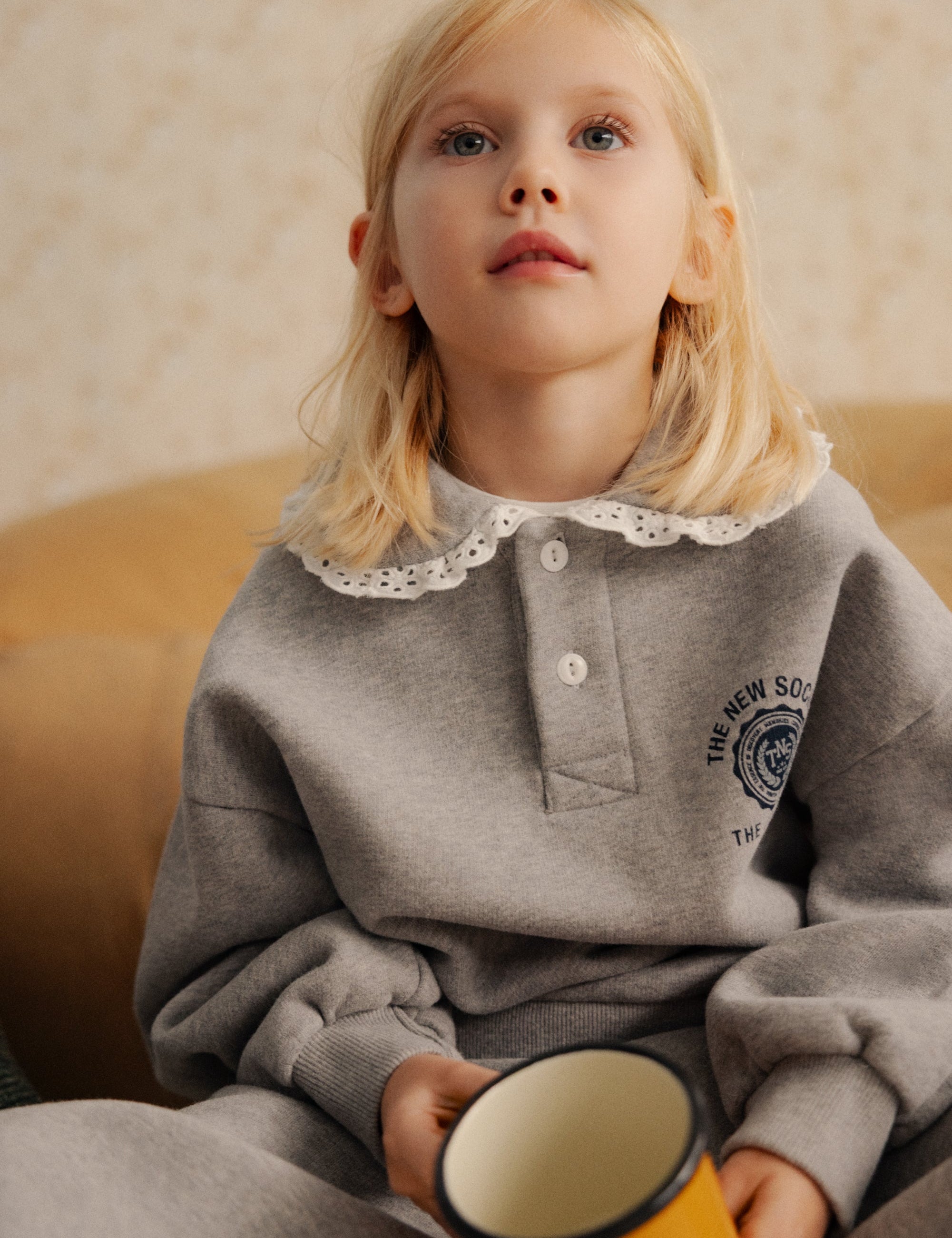 Girls' Ash Brushed Fleece Polo in Grey by The New Society