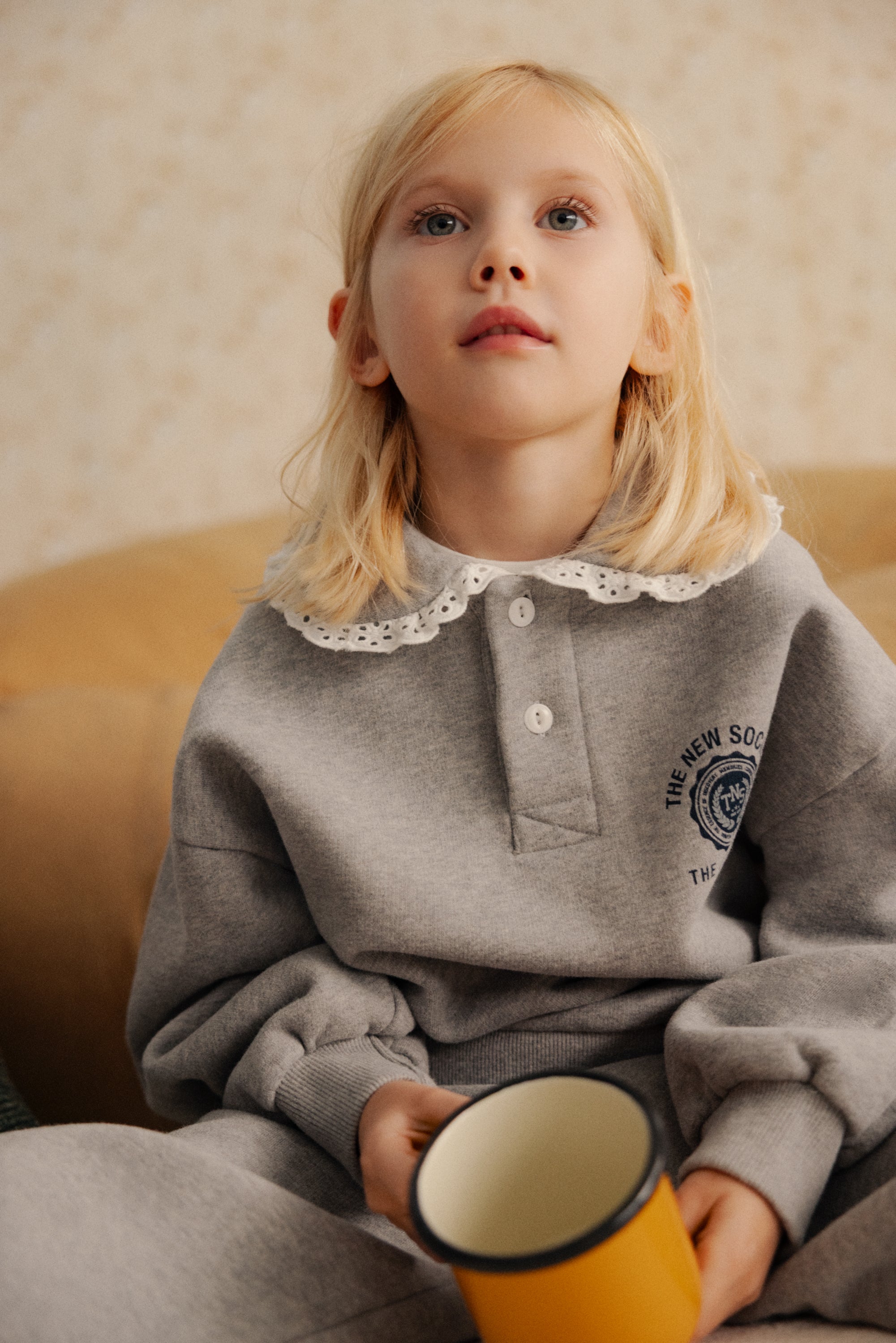 Girls' Ash Brushed Fleece Polo in Grey by The New Society