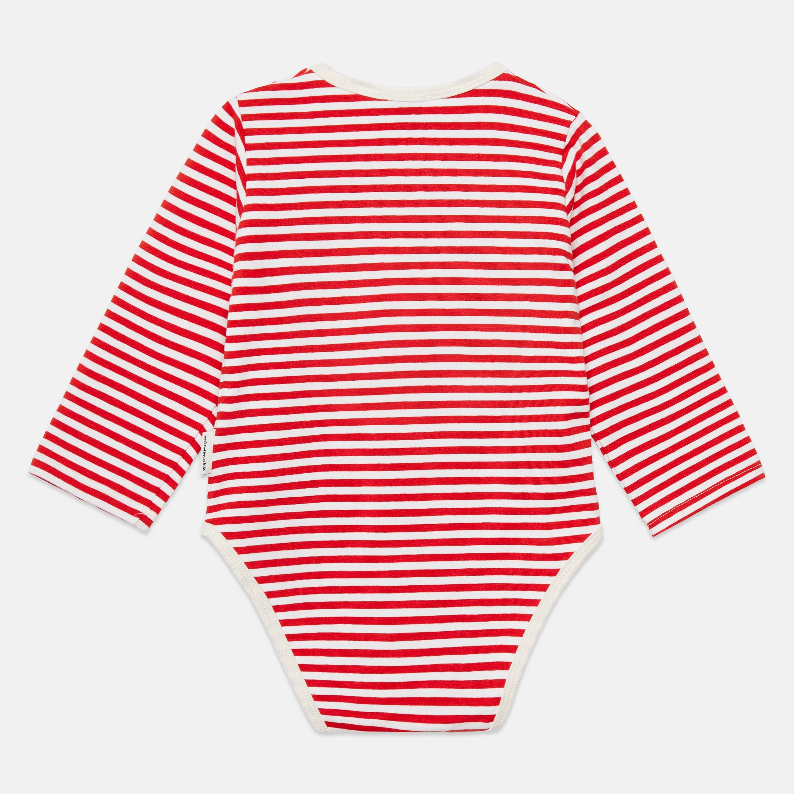 Baby Pom Pom Dog Striped Bodysuit in Red - back