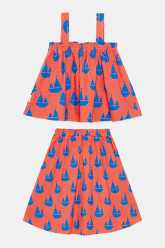 Girls' All-Over Boats Top & Long Skirt Set in Red by Weekend House Kids