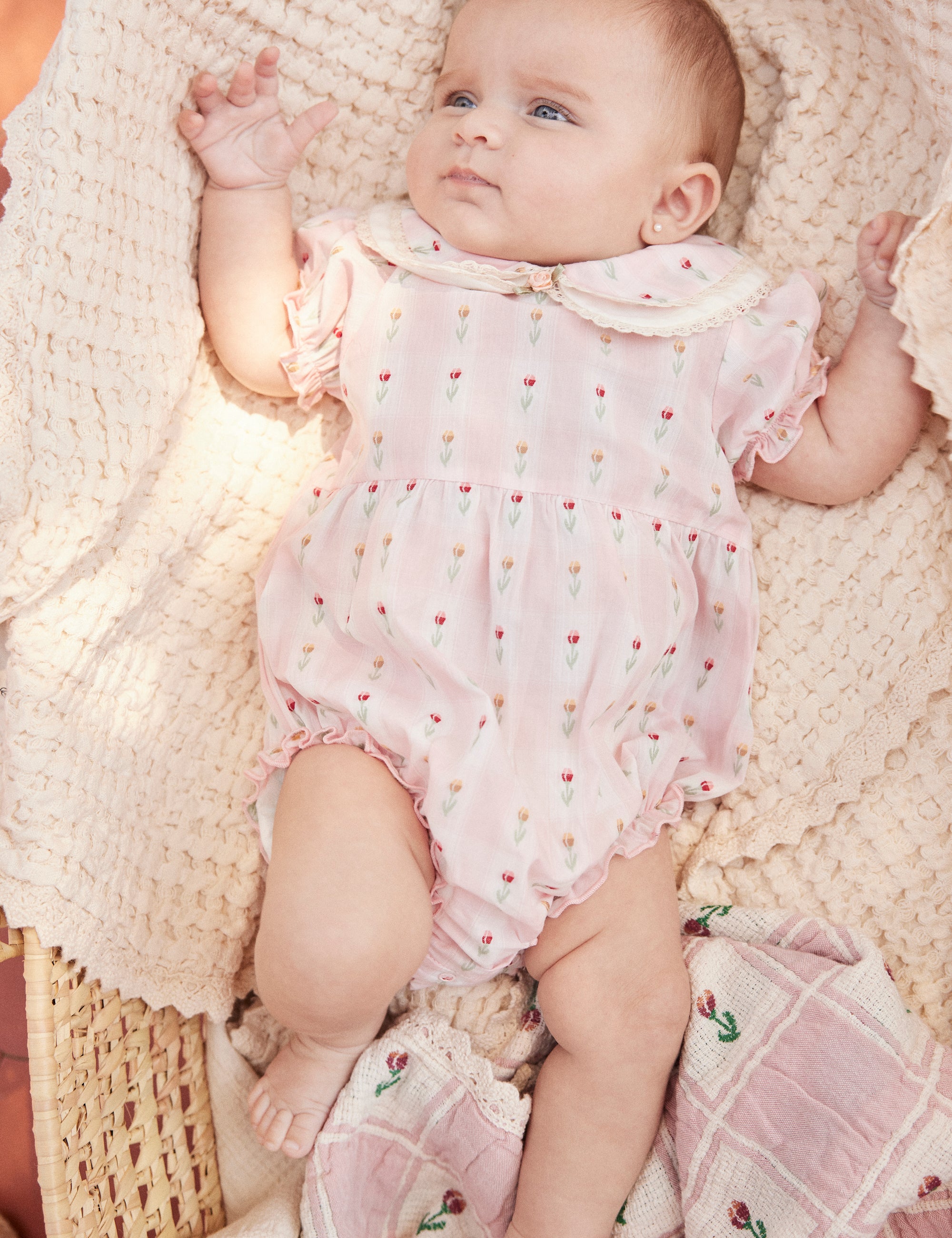 Bebe Organic Baby Tulip Jacquard Cotton Romper (Bella)
