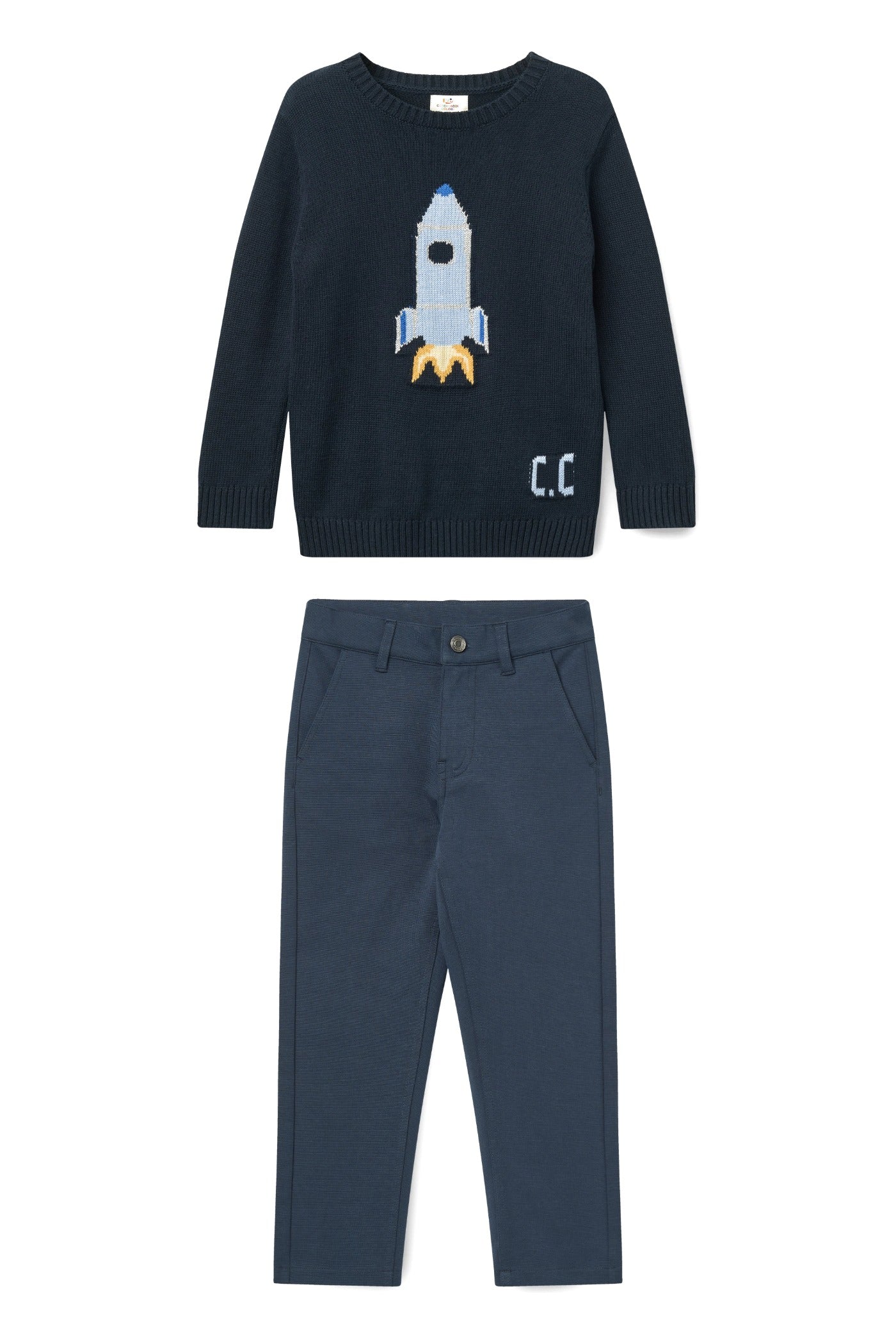 Boys' navy rocket sweater and chinos set