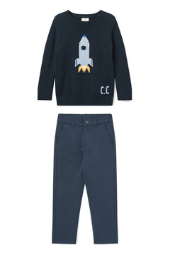 Boys' navy rocket sweater and chinos set