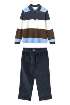 Boys' striped polo and navy corduroy trousers set