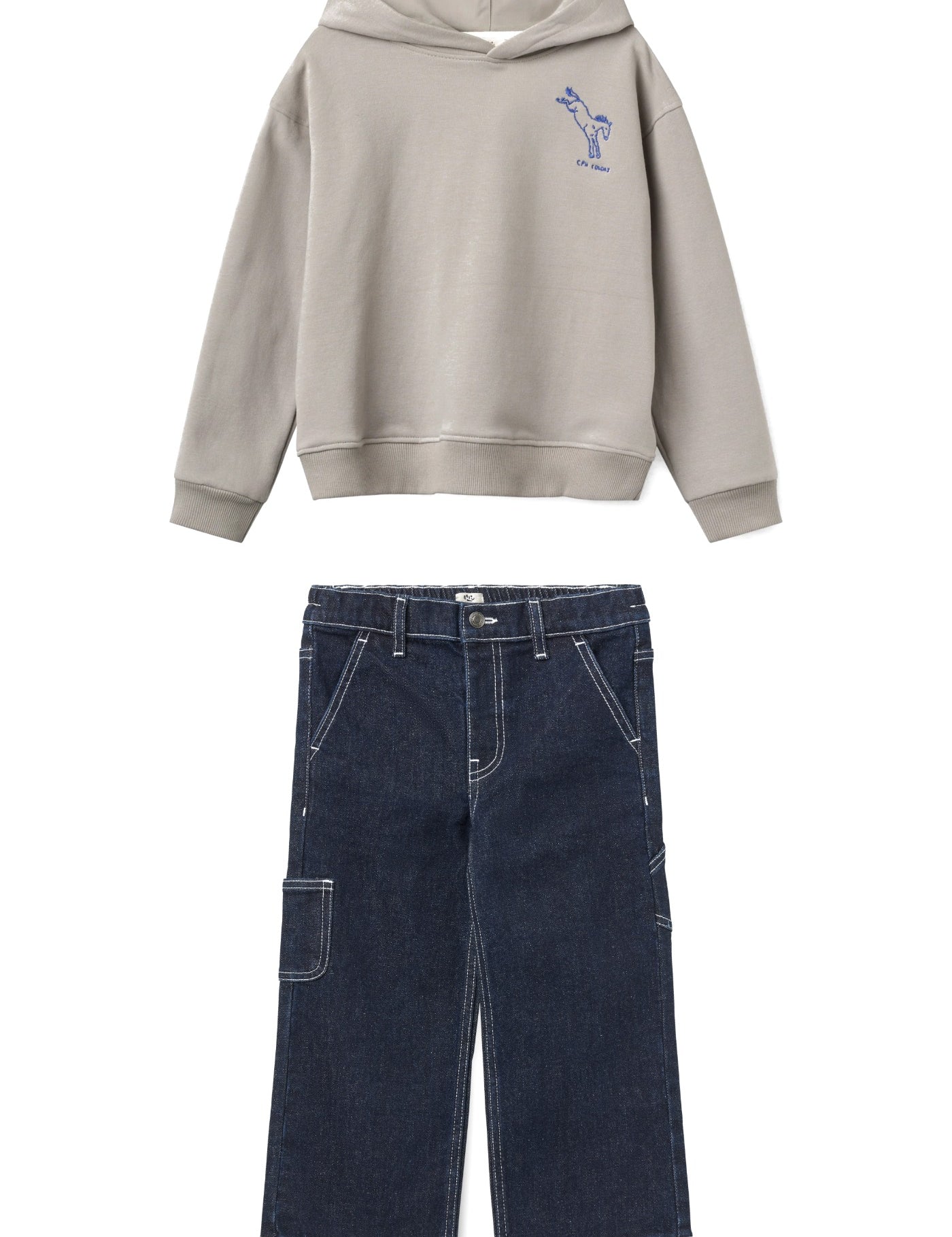 Boys' grey hoodie and denim cargo pants set