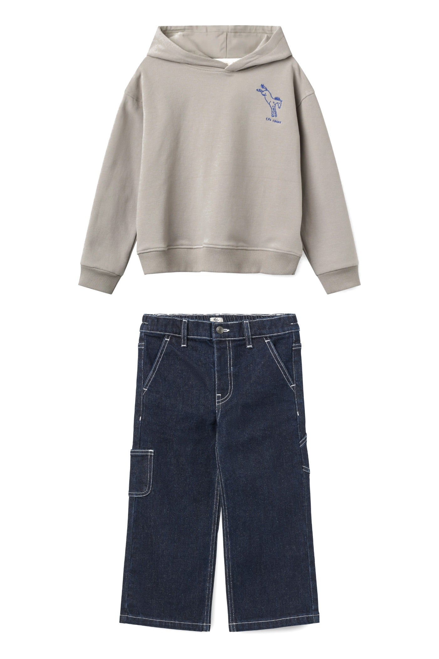 Boys' grey hoodie and denim cargo pants set