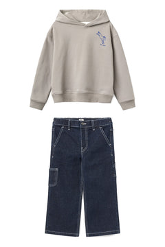 Boys' grey hoodie and denim cargo pants set
