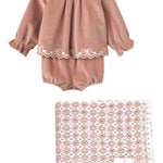Baby girls' rose corduroy set with pink crochet blanket gift set