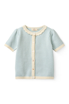 Copenhagen Colors girls check jacquard cotton cardigan in blue