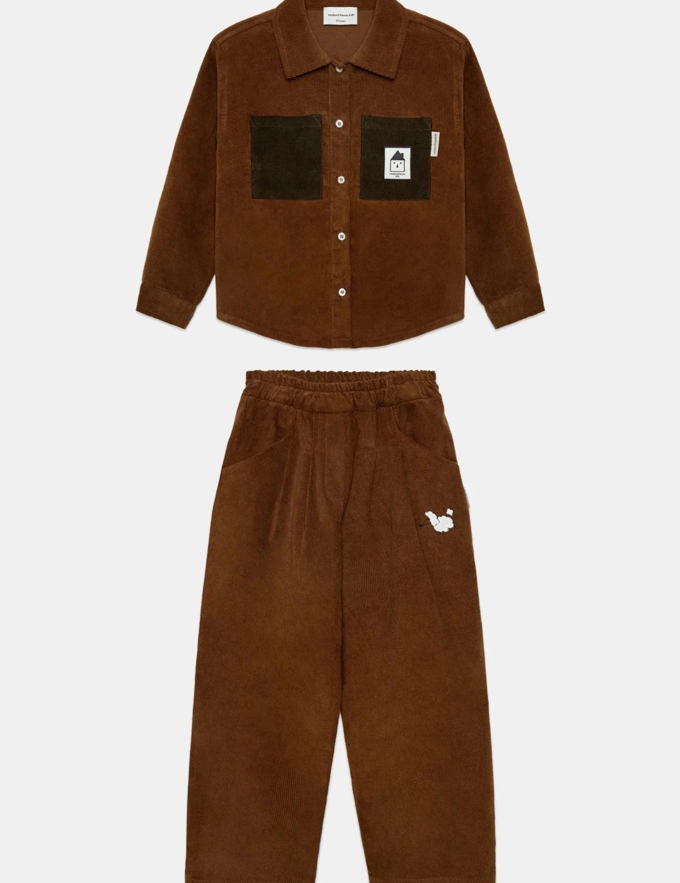 Boys' Corduroy Shirt & Pom Pom Dog Trousers Set in Brown by Weekend House Kids
