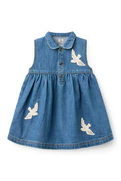Denim Dress with Crochet Doves