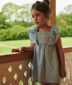 Copenhagen Colors girls frill embroidered organic cotton dress with bird detail