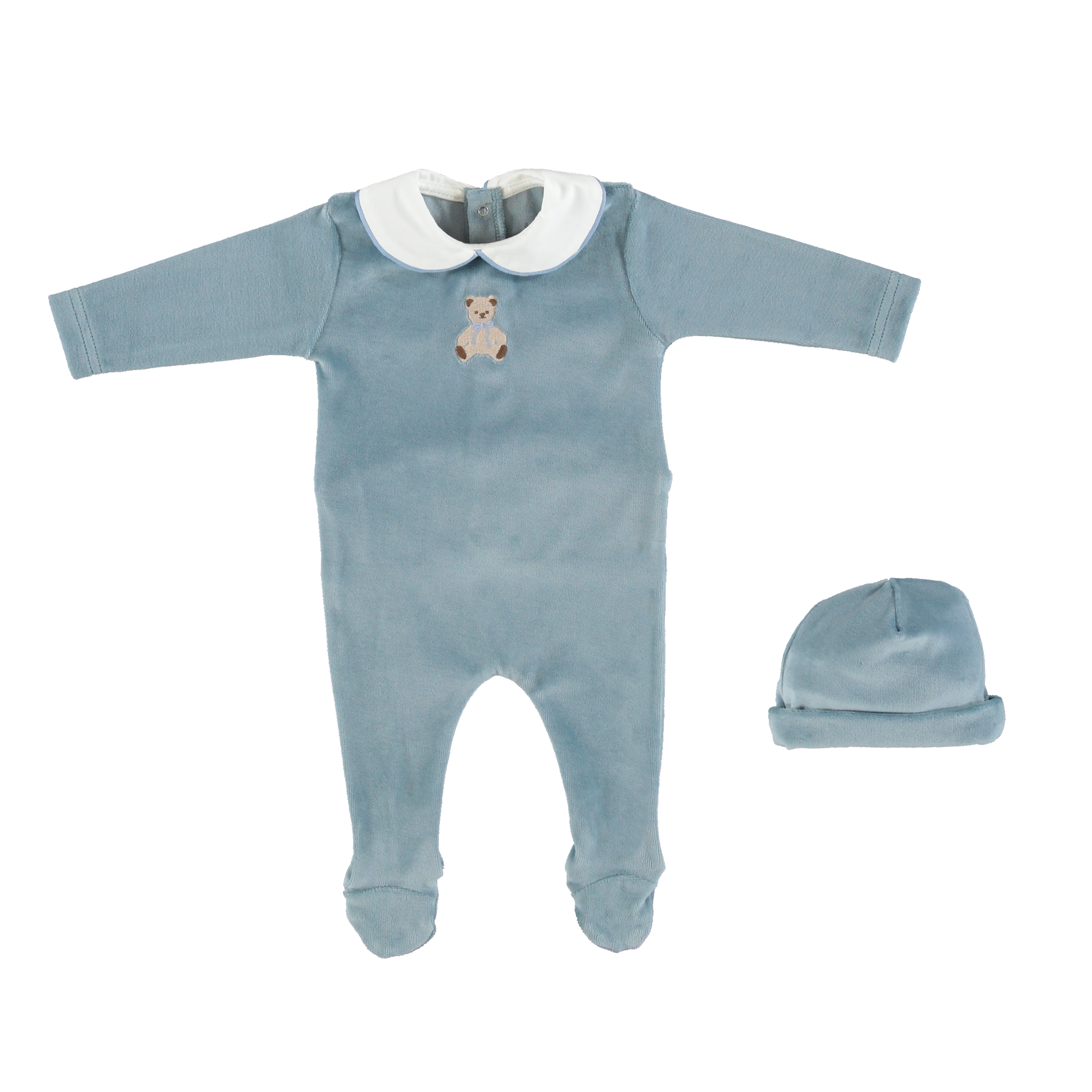 Bebe Organic Baby Teddy Velour Overall Set in Blue (Eden)