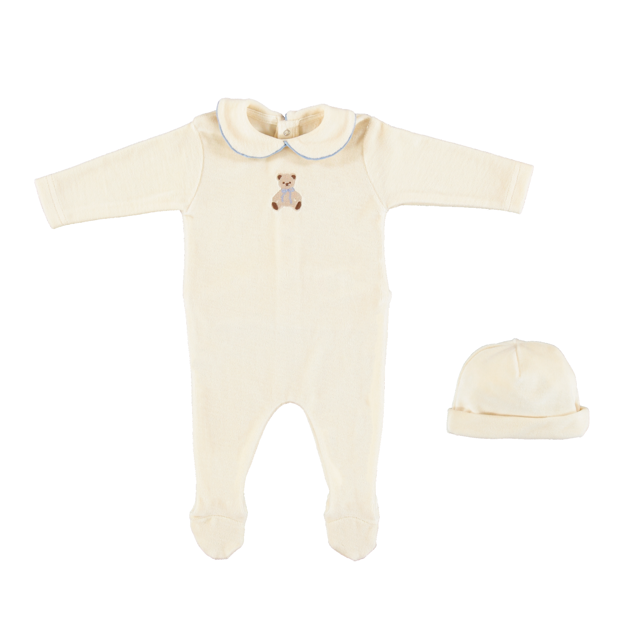 Baby Teddy Velour Overall Set in Natural (Eden) - studio white