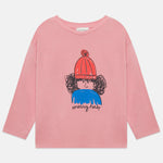 Kids' Messy Hair Long Sleeve T-Shirt in Pink - front