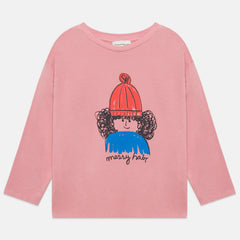 Kids' Messy Hair Long Sleeve T-Shirt in Pink - front