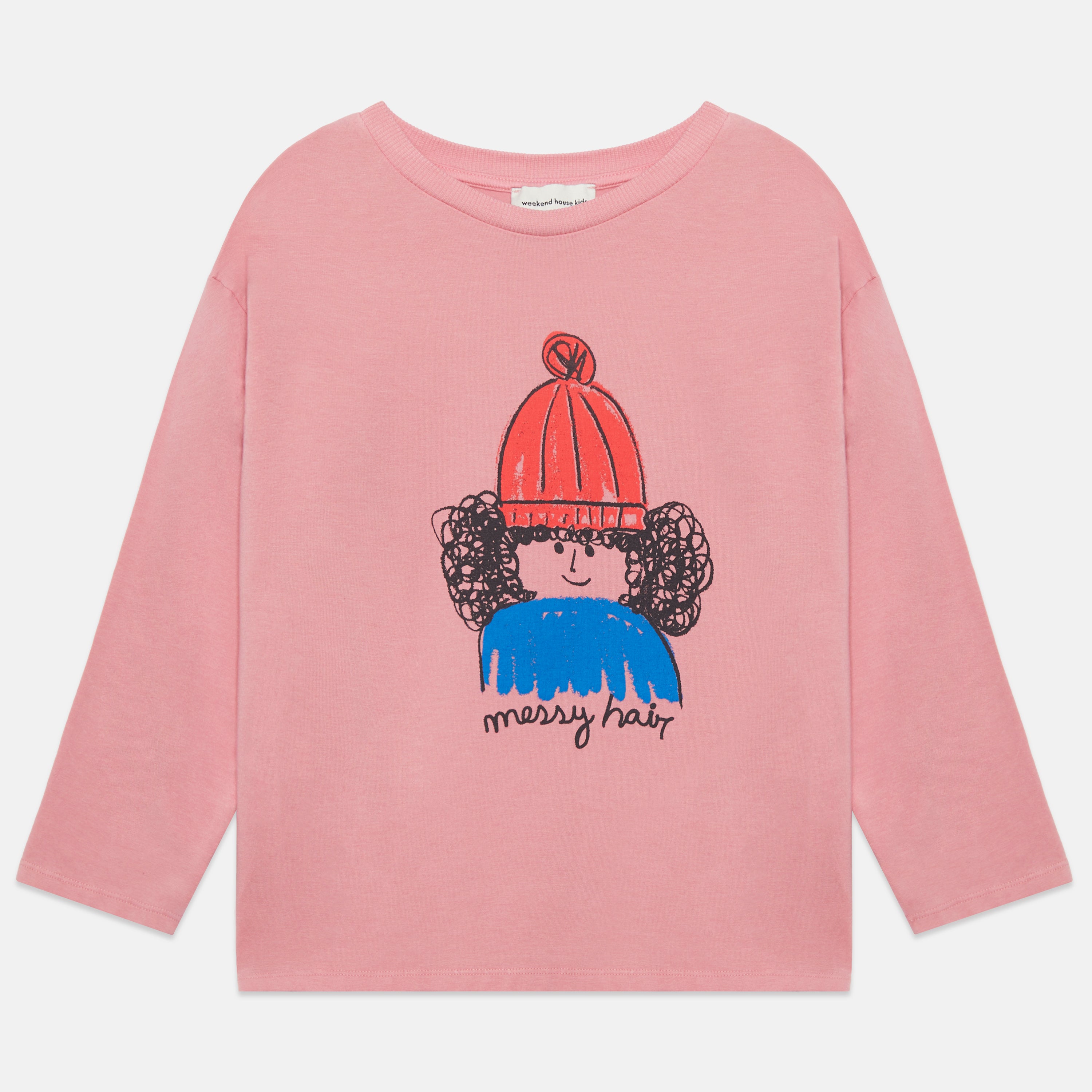 Kids' Messy Hair Long Sleeve T-Shirt in Pink - front