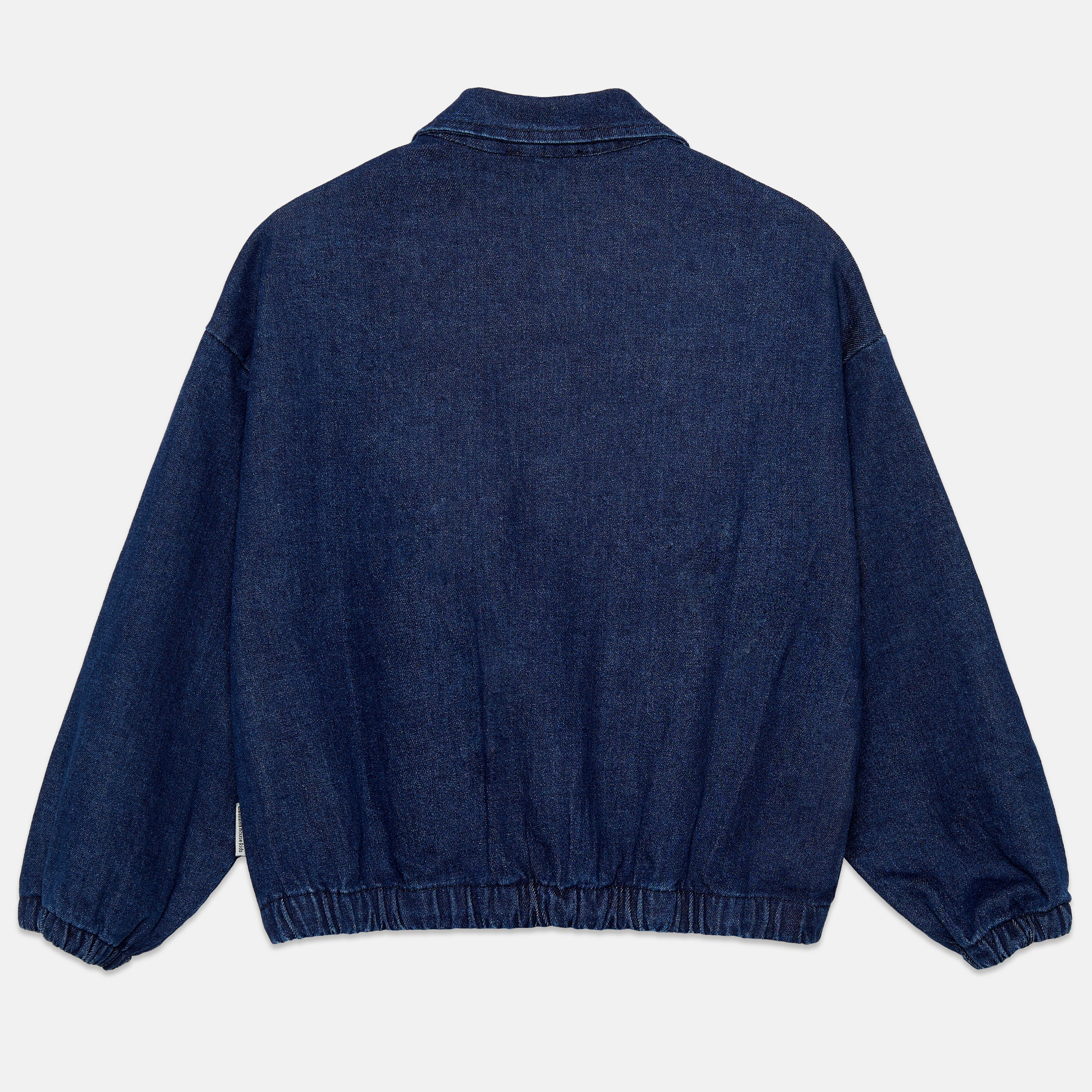 Kids' Denim Bomber Jacket in Dark Blue - back