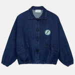Kids' Denim Bomber Jacket in Dark Blue - front