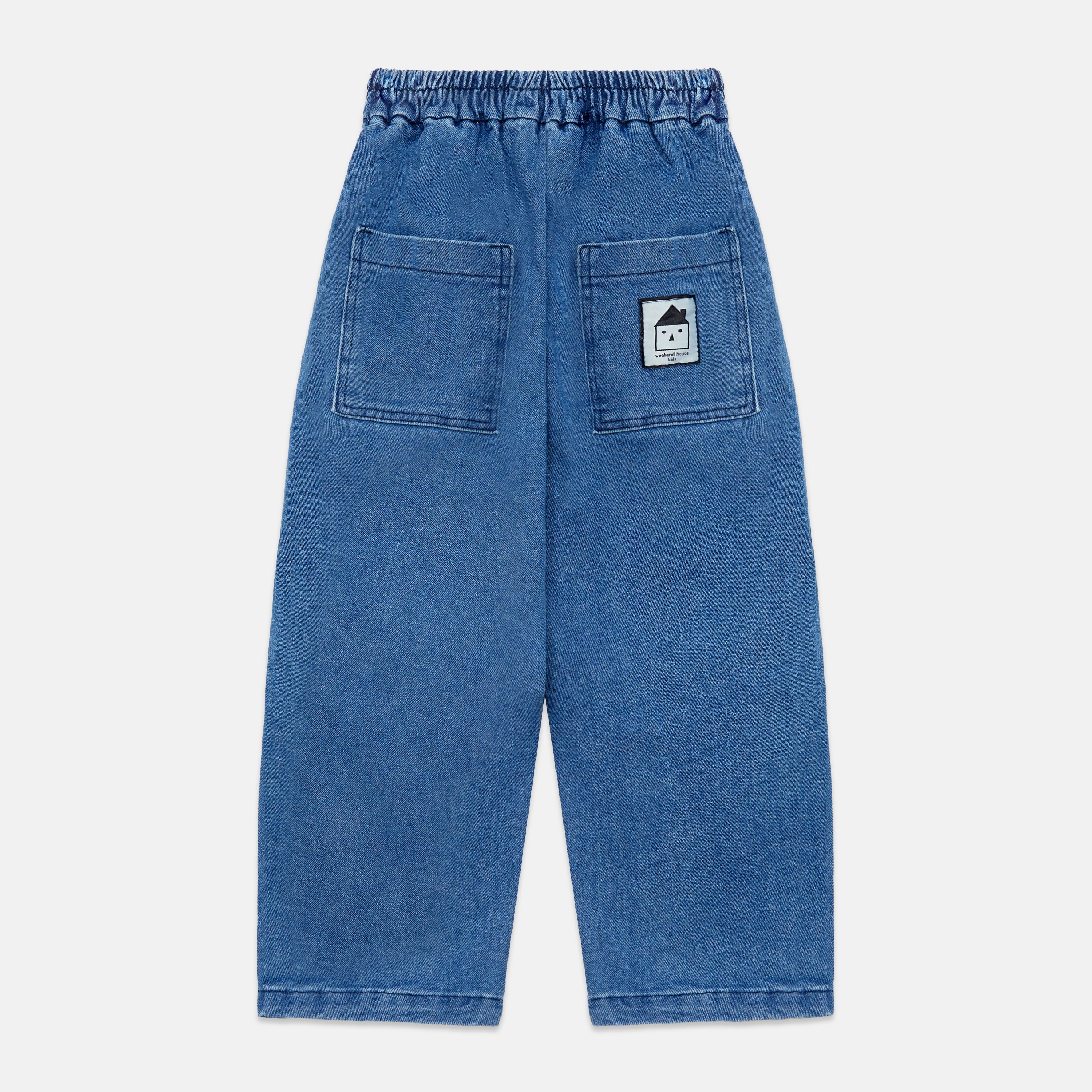 Kids' Pom Pom Dog Denim Trousers in Blue - back