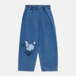 Kids' Pom Pom Dog Denim Trousers in Blue - front