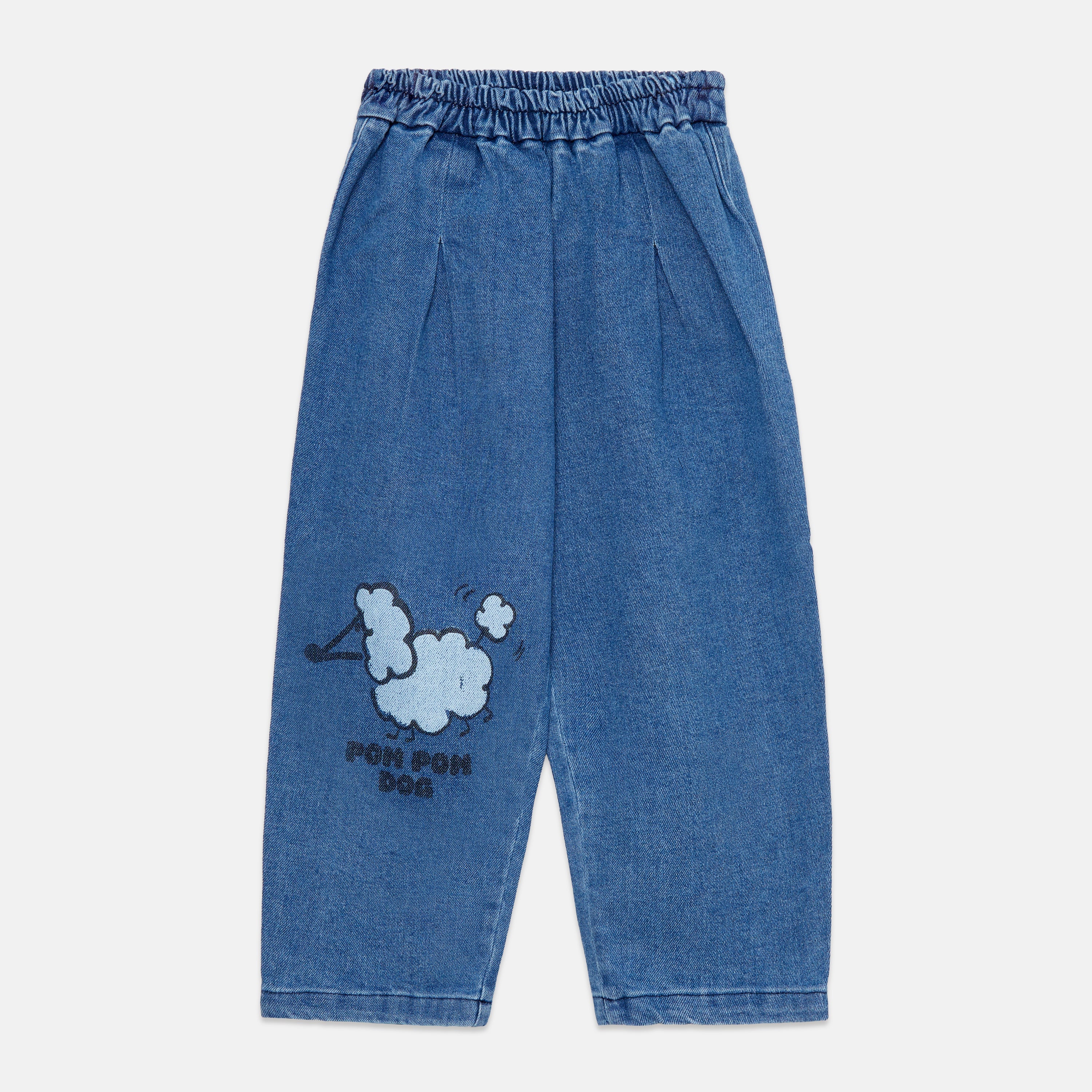 Kids' Pom Pom Dog Denim Trousers in Blue - front