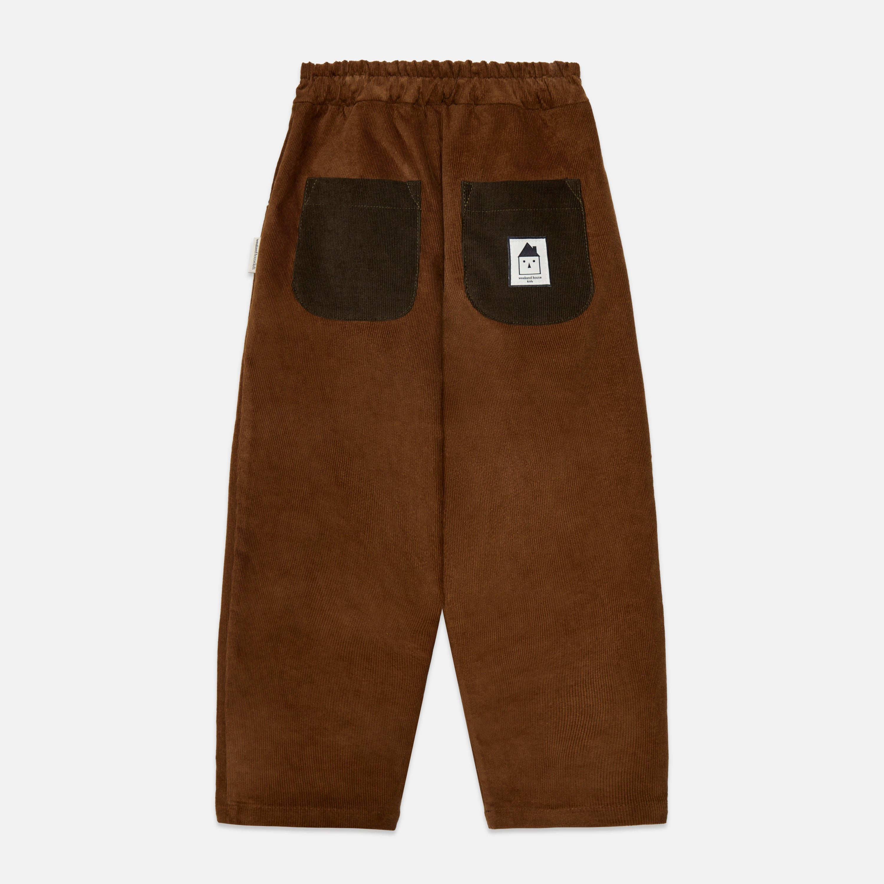 Kids' Pom Pom Dog Corduroy Trousers in Brown - back