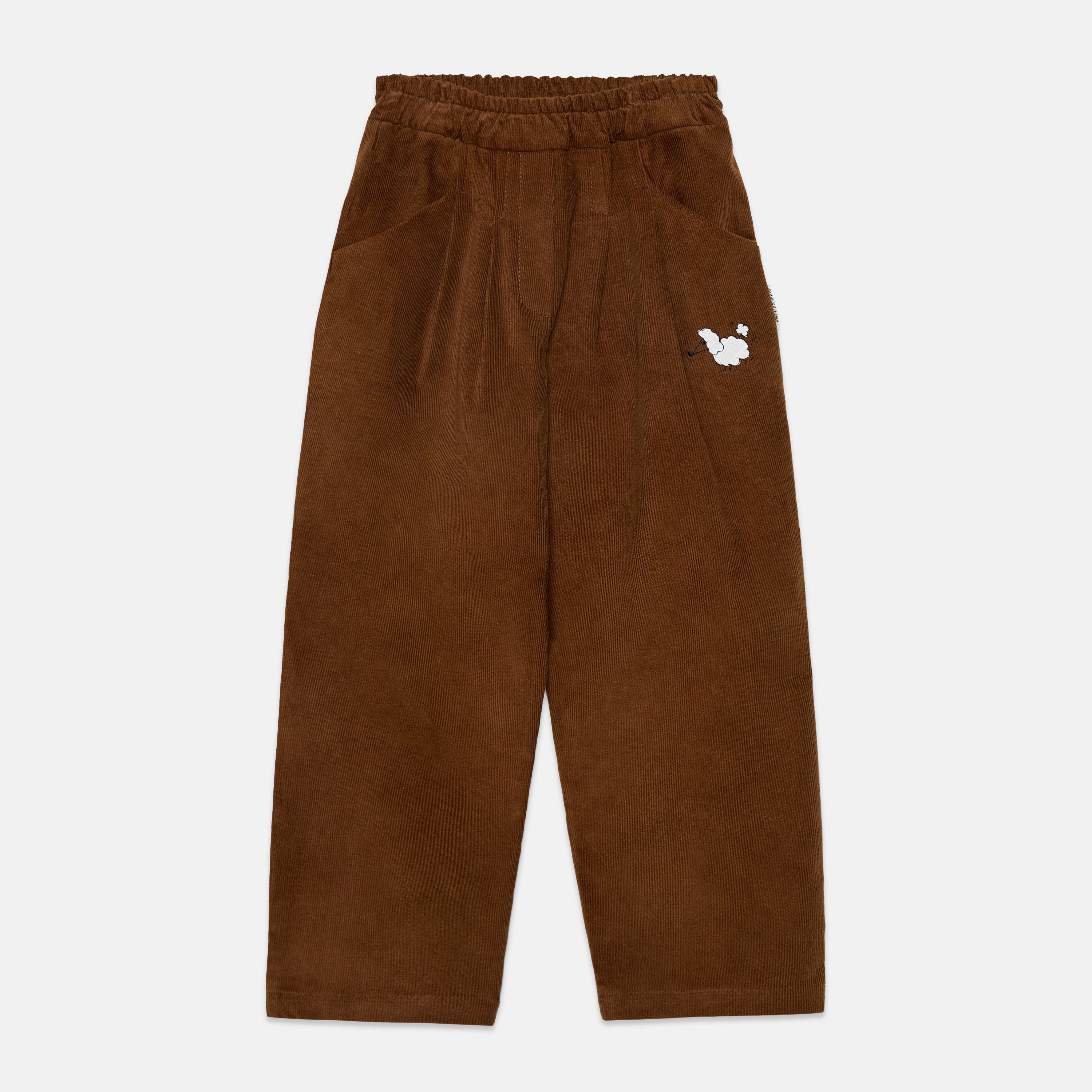 Kids' Pom Pom Dog Corduroy Trousers in Brown - front