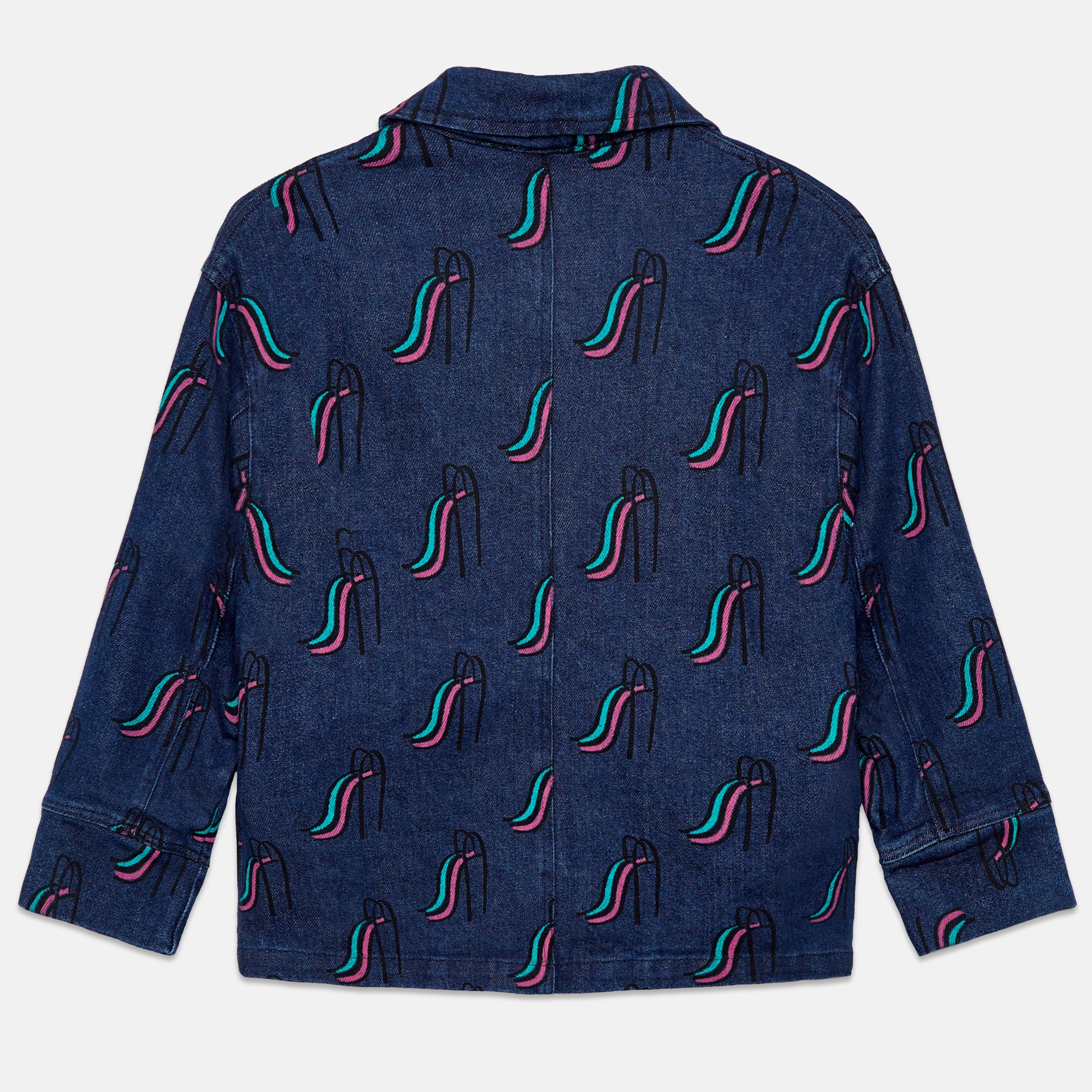 Kids' Slide Print Denim Jacket in Dark Blue - back
