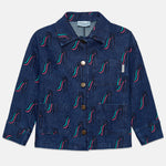 Kids' Slide Print Denim Jacket in Dark Blue - front