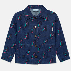 Weekend House Kids Weekend City kids slide print denim jacket in dark blue — front