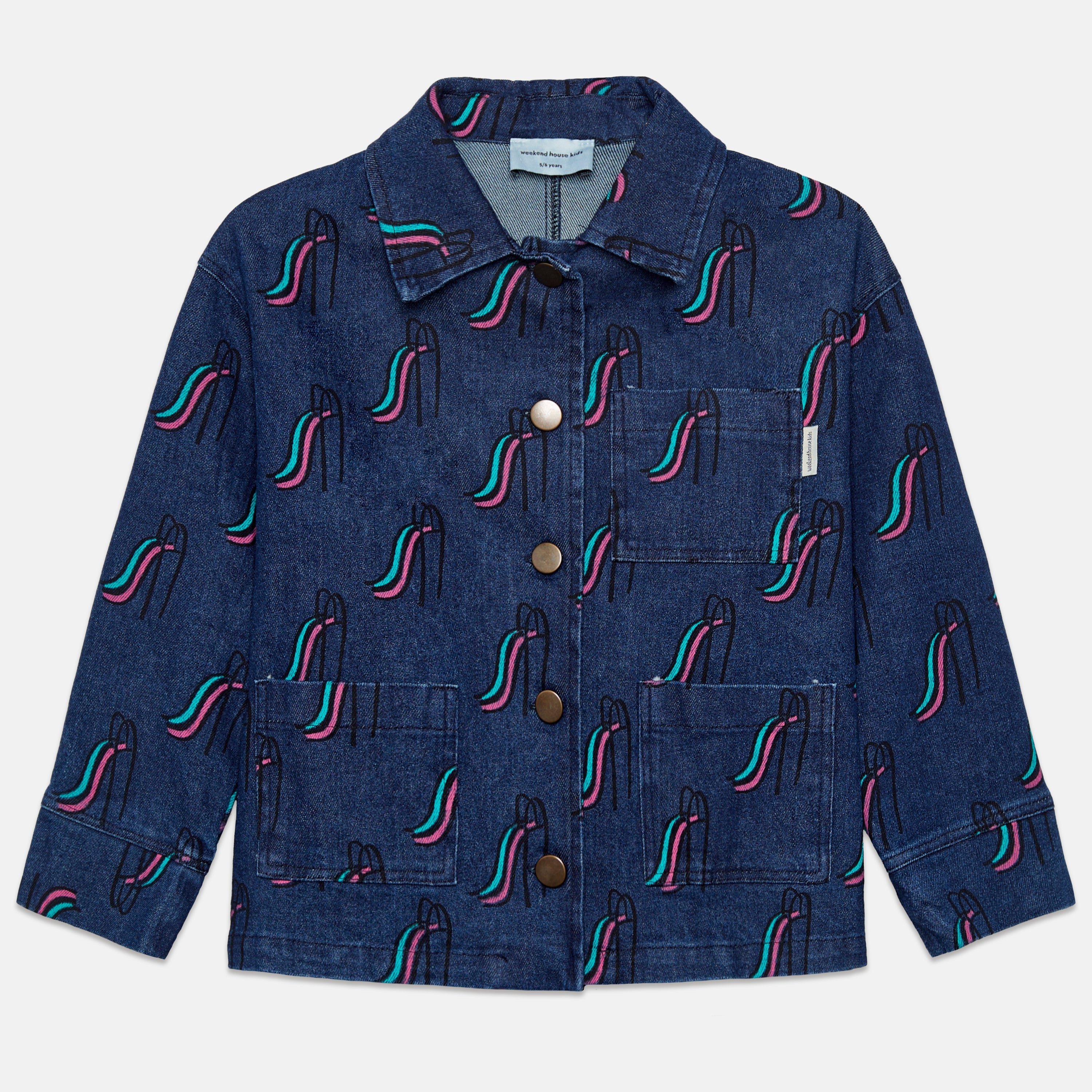 Kids' Slide Print Denim Jacket in Dark Blue - front