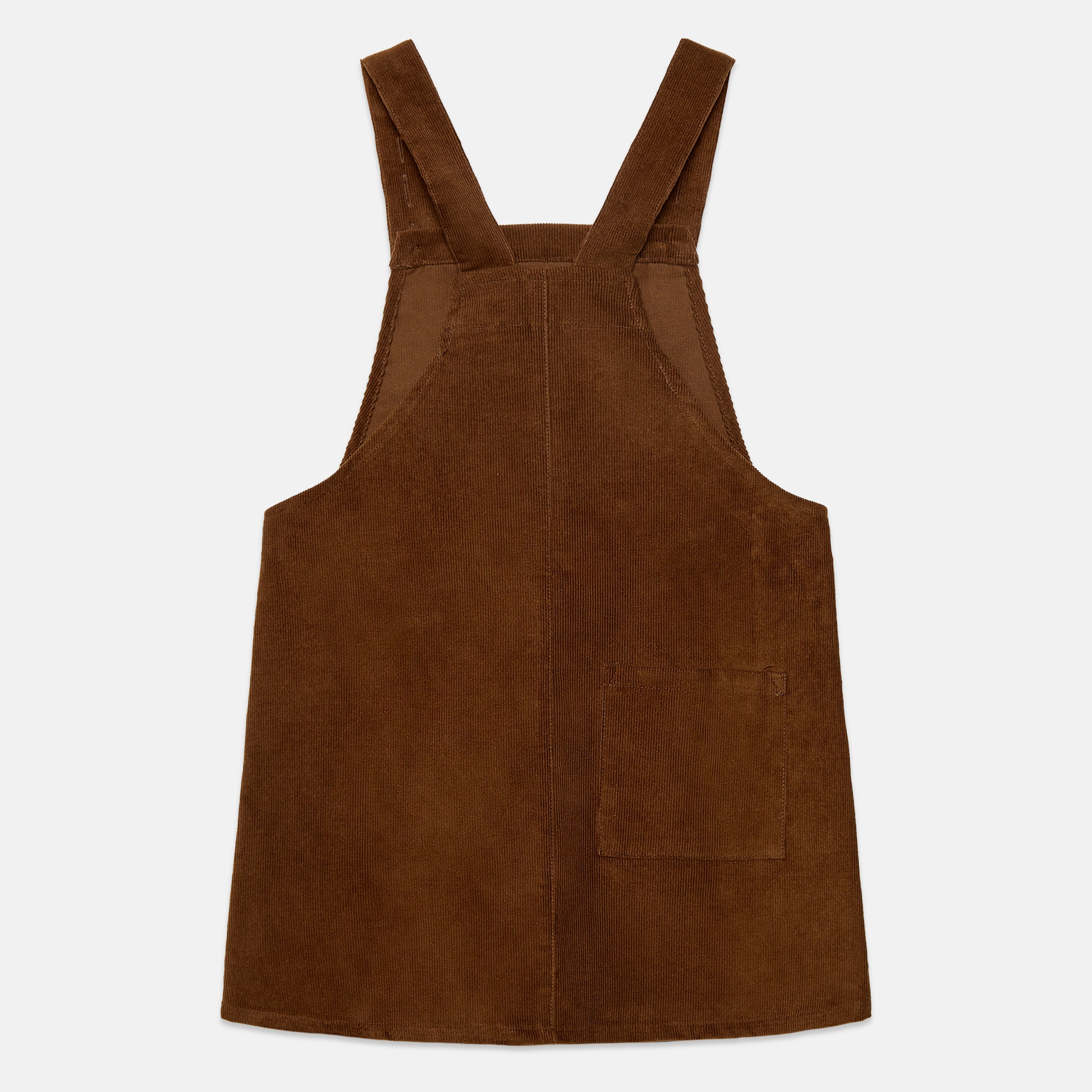 Kids' Pom Pom Dog Corduroy Pinafore Dress in Brown - back