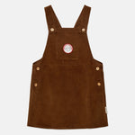 Kids' Pom Pom Dog Corduroy Pinafore Dress in Brown - front
