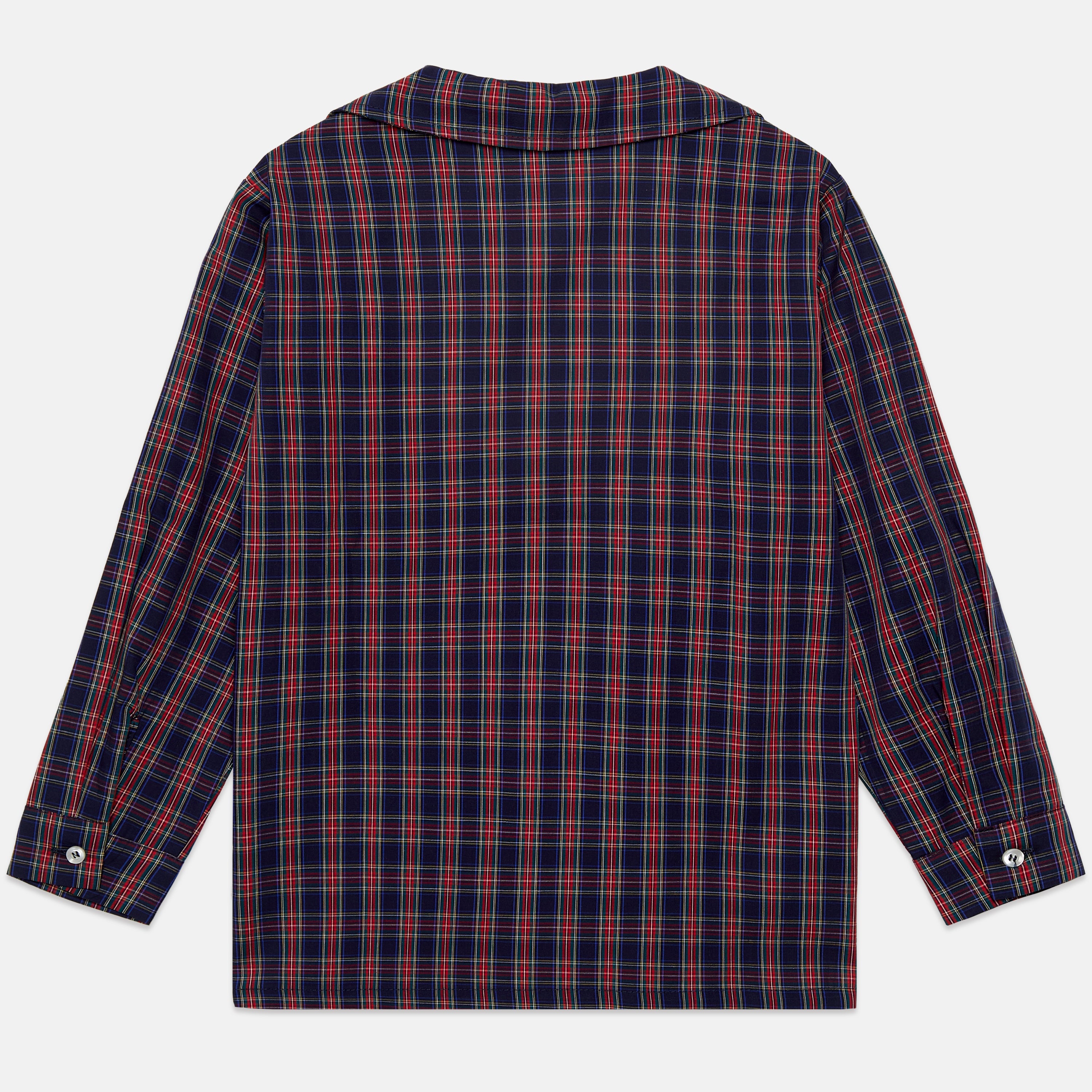 Kids' Pom Pom Dog Embroidered Poplin Shirt in Blue & Red - back